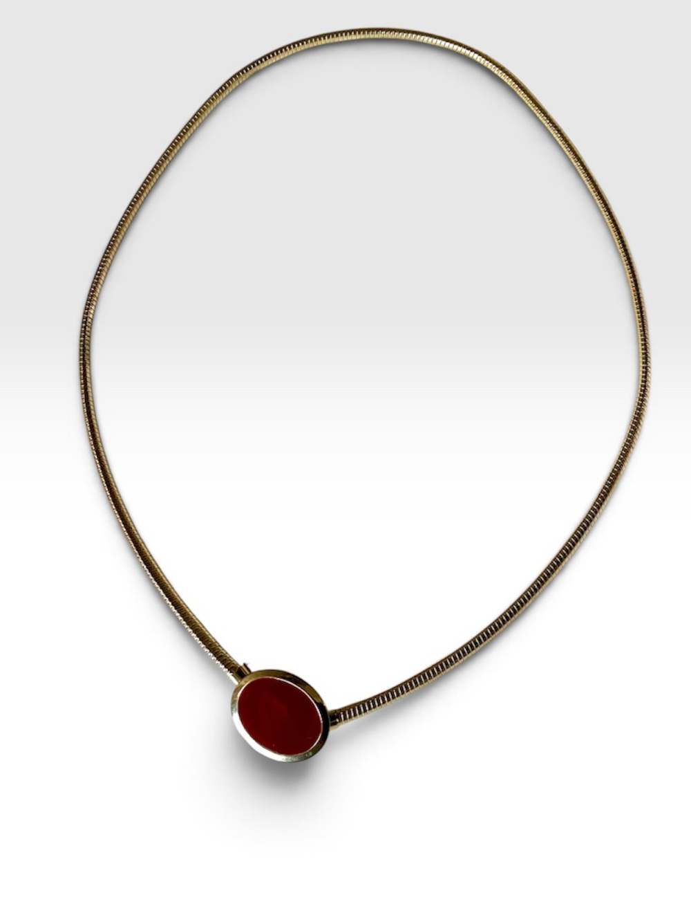 Vintage 70s Slim Gold Tone Stretch Belt with Red Enamel Buckle